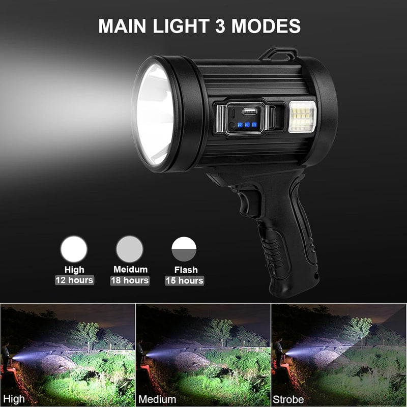 LOOKMINT Aluminum Abs Rechargeable Spotlight 100000 Lumens Led Spot Lights Handheld Large Flashlight Super Bright Outdoor Solar Spotlights Searchlight with Cob Light 6 Modes Ipx5 Waterproof - Image 3