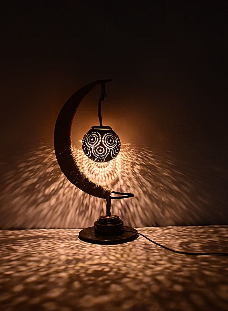 N & H Half Moon 1 Ball Chakri Design Coconut Shell Table Lamp - Image 2