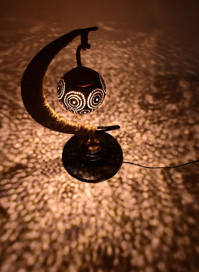 N & H Half Moon 1 Ball Chakri Design Coconut Shell Table Lamp - Image 3