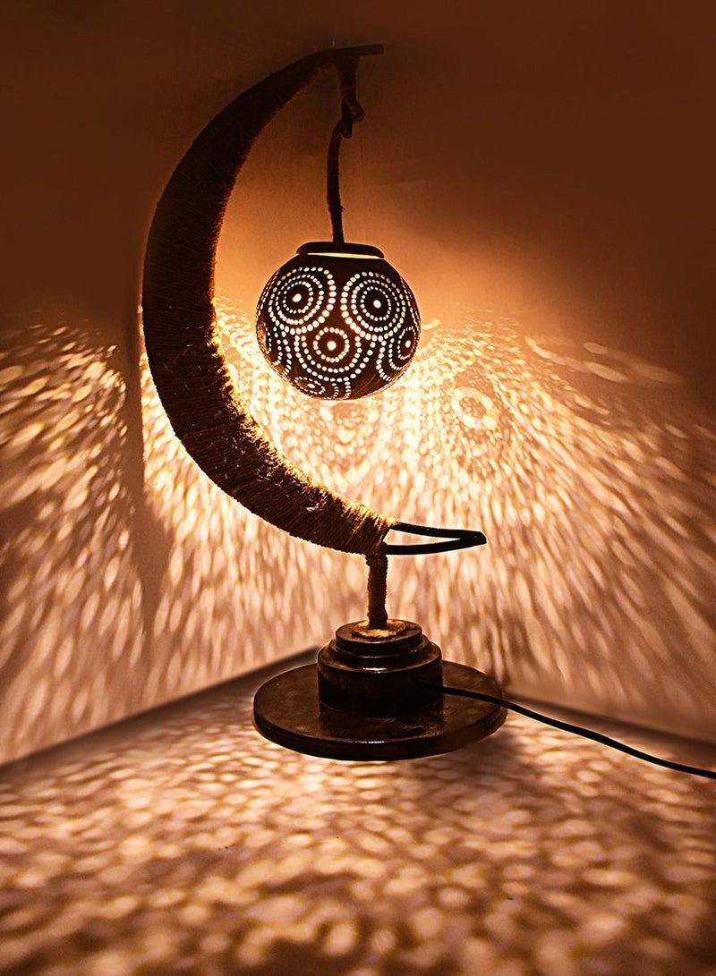 N & H Half Moon 1 Ball Chakri Design Coconut Shell Table Lamp - Image 1