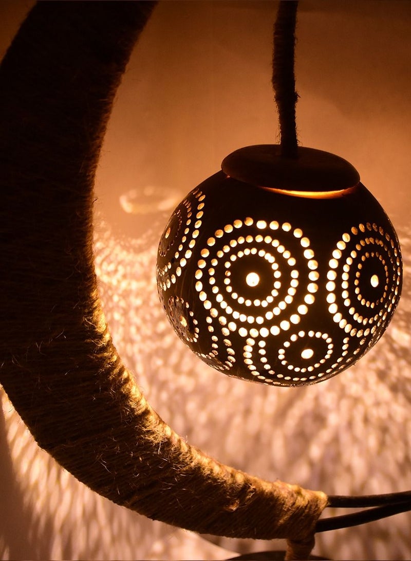 N & H Half Moon 1 Ball Chakri Design Coconut Shell Table Lamp - Image 4