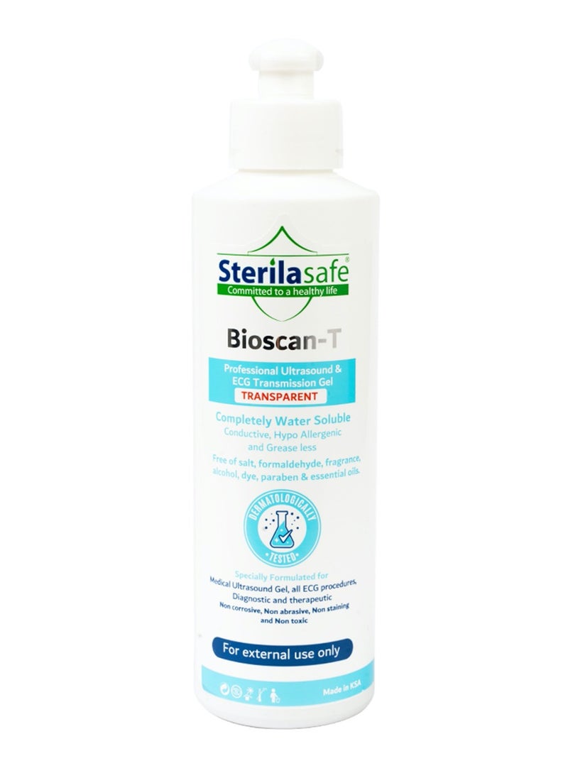 Sterilasafe Sterilasafe BioScan-T Professional ECG Medical Ultrasound Transmission gel, Transparent Gel, For Beauty Application, Gel for Therapeutic Medical, 250 ML  - Image 1