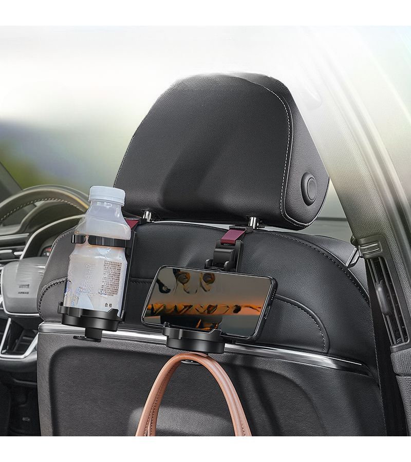 Black Car Seat Back Organizer 2pcs 4 in 1 Cup Holder Phone Stand Bag Hook - Image 3