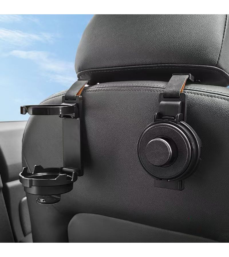 Black Car Seat Back Organizer 2pcs 4 in 1 Cup Holder Phone Stand Bag Hook - Image 1