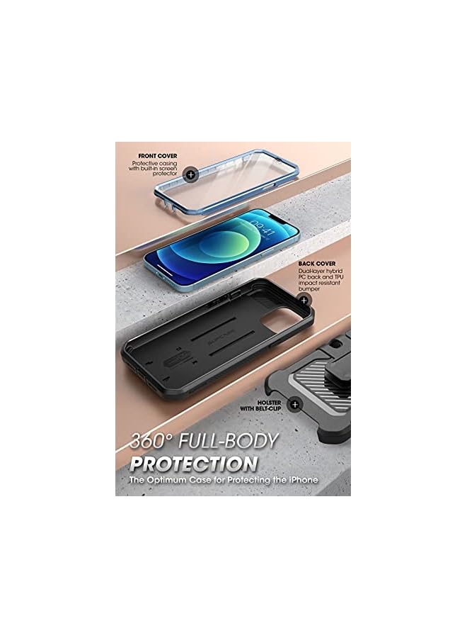 سوبكيس حافظة سلسلة Unicorn Beetle Pro لهاتف iPhone 13 (إصدار 2021) مقاس 6.1 بوصة، واقي شاشة مدمج لكامل الجسم (أزرق سماوي) - Image 4