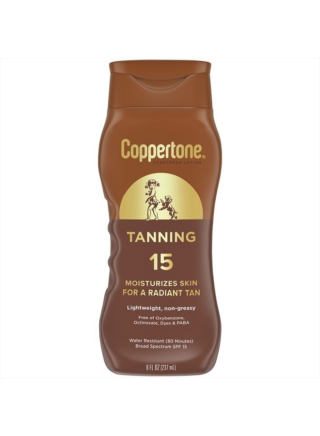 Coppertone Tanning Sunscreen Lotion, Water Resistant Body Sunscreen SPF 15, Broad Spectrum SPF 15 Sunscreen, 8 Fl Oz Bottle - Image 1