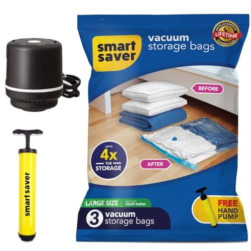 Smart Saver Vacuum Compression bags | vacuum storage bags | vacuum bags for travel | space saver vacuum bags (3Large + Electric and Manual Pump) - Image 1