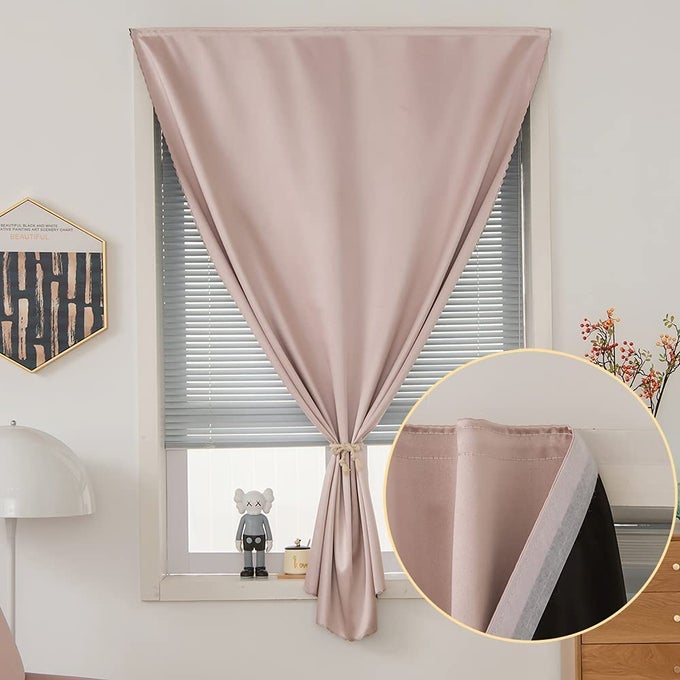 AUTOHESION CURTAINS FOR WINDOWSBEDROOM BLACKOUT CURTAINS FOR THERMAL LNSULATED NO DRILL CURTAINS ROOM DARKENING BLACK SMALL DRAPES 1 PANELS35WX48L INCHTENDER PINK