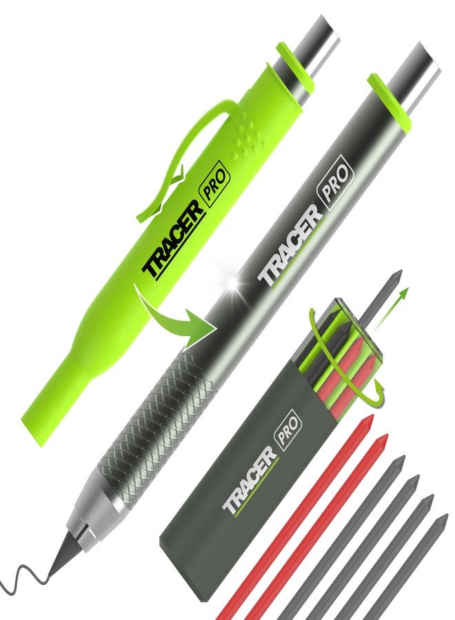 Tracer Pro Series Tough Metal Construction Pencil with 6 x Replacement Lead Pack and Site Holsters. All-in-one Aluminium Construction Marking Kit - Image 1