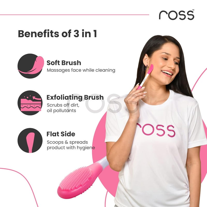 Ross Silicone Face Mask Applicator & Lip Facial Cleansing Brush Made With Ultra Hygienic Soft Silicone Bristle For Gentle Exfoliation (Dark Pink) - Image 3