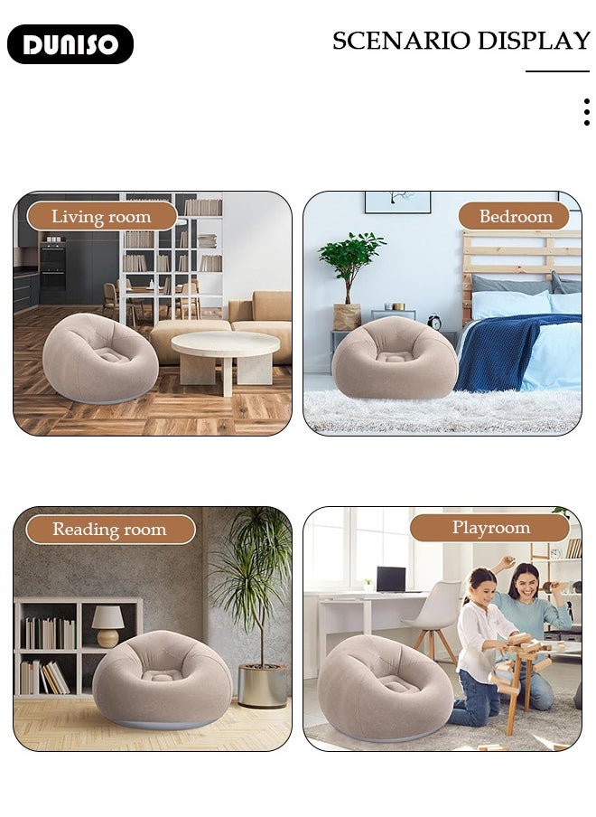 DUNISO Inflatable Chair,Air Sofa Inflatable Lazy Sofa Chair Bean Bag Gamer Recliner with Ergonomic Design, Soft Flocking Material, Inflatable Sofa for Living Room, Bedroom, Playroom,Camping  - Image 3