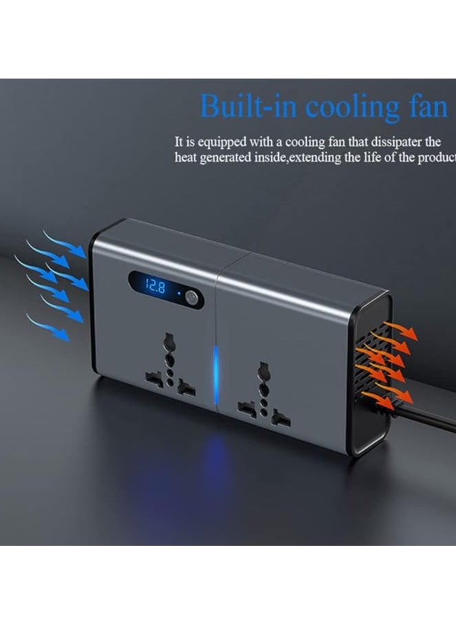 ماركة غير محددة - 200W سيارة الطاقة العاكس ، تيار مستمر 12V إلى 220V AC سيارة العاكس مناسبة للسيارات و SUVs مع 2 AC Outlets ، 3 USB ، 1 نوع C ميناء وعرض LED (رمادي فضي) - Image 1