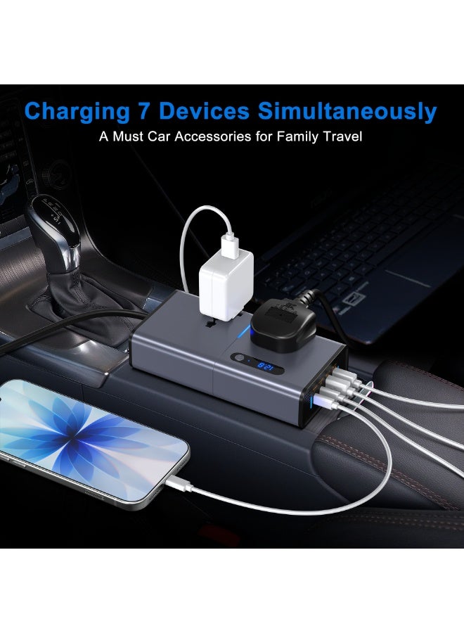 Imteaz 200W Car Power Inverter, DC 12V to 220V AC Car Inverter Suitable for Cars & SUVs with 2 AC Outlets, 2 USB, 2 Type C Port and LED display (Silver Grey) - Image 5