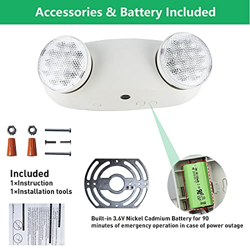 OSTEK LED Emergency Lights with Two Dual Adjustable Heads, Commercial Battery Backup Emergency Exit Lighting for Business & Home, UL 94V-0 Rated, AC 120-277V(1pack) - Image 4