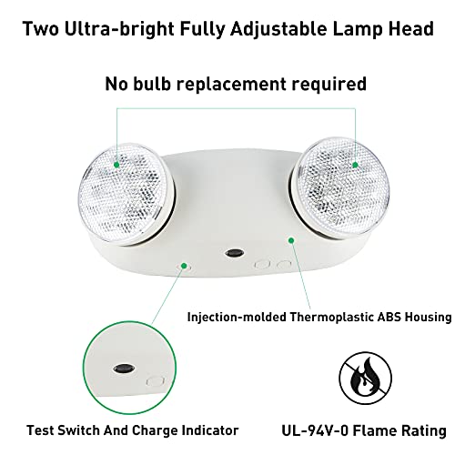 OSTEK LED Emergency Lights with Two Dual Adjustable Heads, Commercial Battery Backup Emergency Exit Lighting for Business & Home, UL 94V-0 Rated, AC 120-277V(1pack) - Image 3