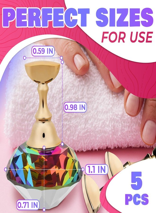 ZOKLU Nail Art Practice Stands, Magnetic Nail Tips Holders Fingernail Display Stands with 5 Pieces Alloy Practice Stand and One Crystal Base for DIY Nail Art Practicing Manicure tools - Image 2