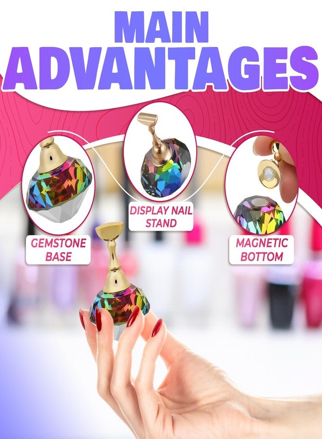 ZOKLU Nail Art Practice Stands, Magnetic Nail Tips Holders Fingernail Display Stands with 5 Pieces Alloy Practice Stand and One Crystal Base for DIY Nail Art Practicing Manicure tools - Image 4