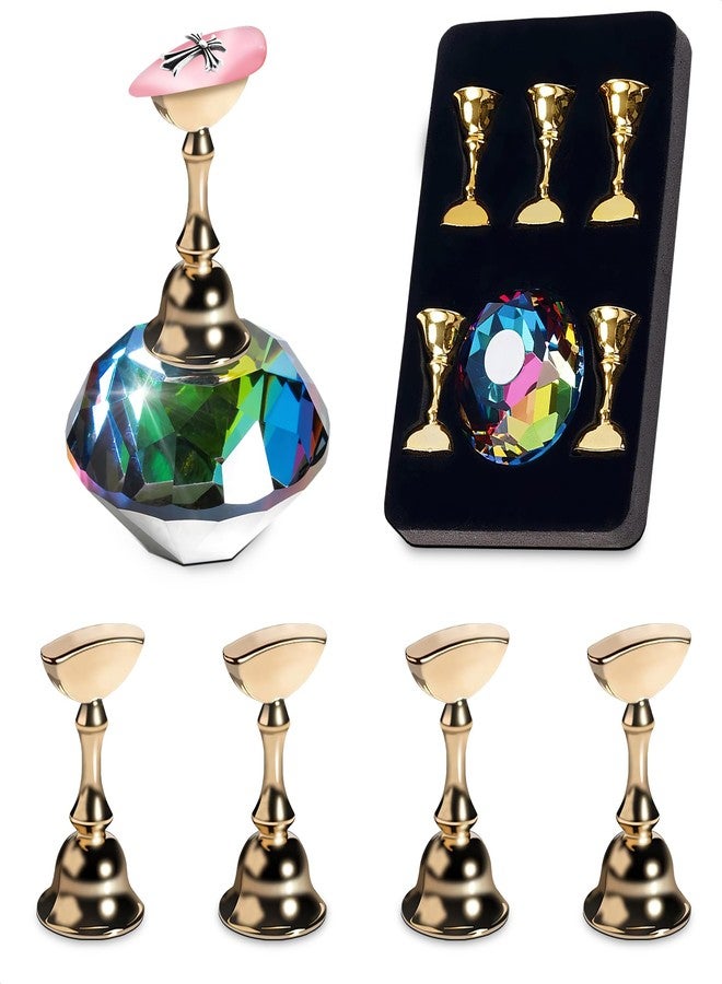 ZOKLU Nail Art Practice Stands, Magnetic Nail Tips Holders Fingernail Display Stands with 5 Pieces Alloy Practice Stand and One Crystal Base for DIY Nail Art Practicing Manicure tools - Image 1