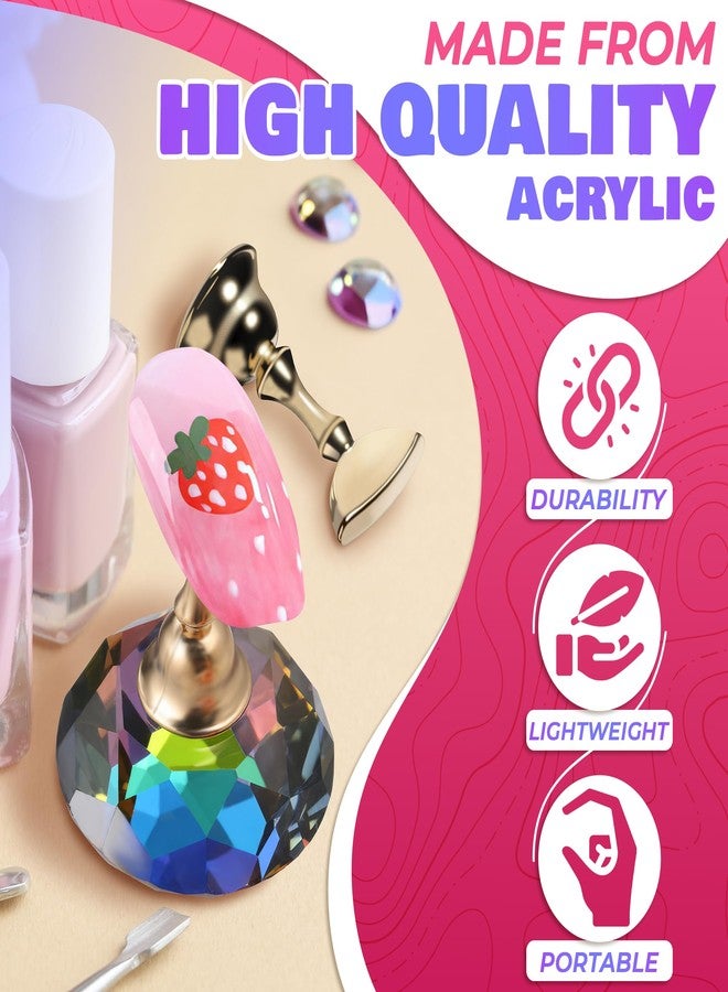 ZOKLU Nail Art Practice Stands, Magnetic Nail Tips Holders Fingernail Display Stands with 5 Pieces Alloy Practice Stand and One Crystal Base for DIY Nail Art Practicing Manicure tools - Image 3