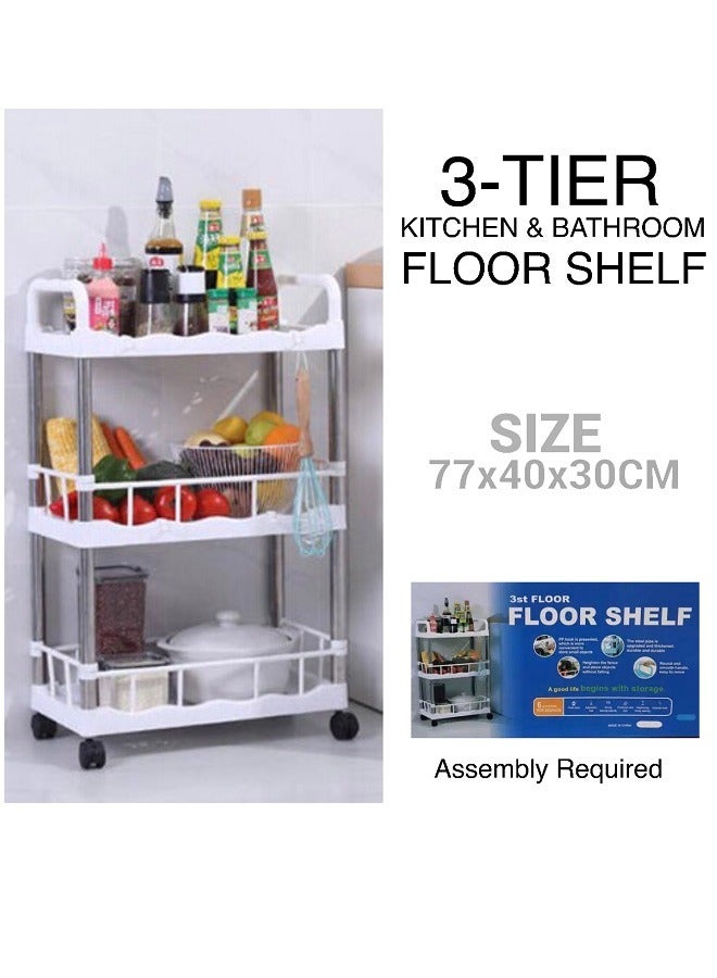 3 Tier Kitchen & Bathroom Floor Shelf With Wheels (77x40x30xm) - Image 1