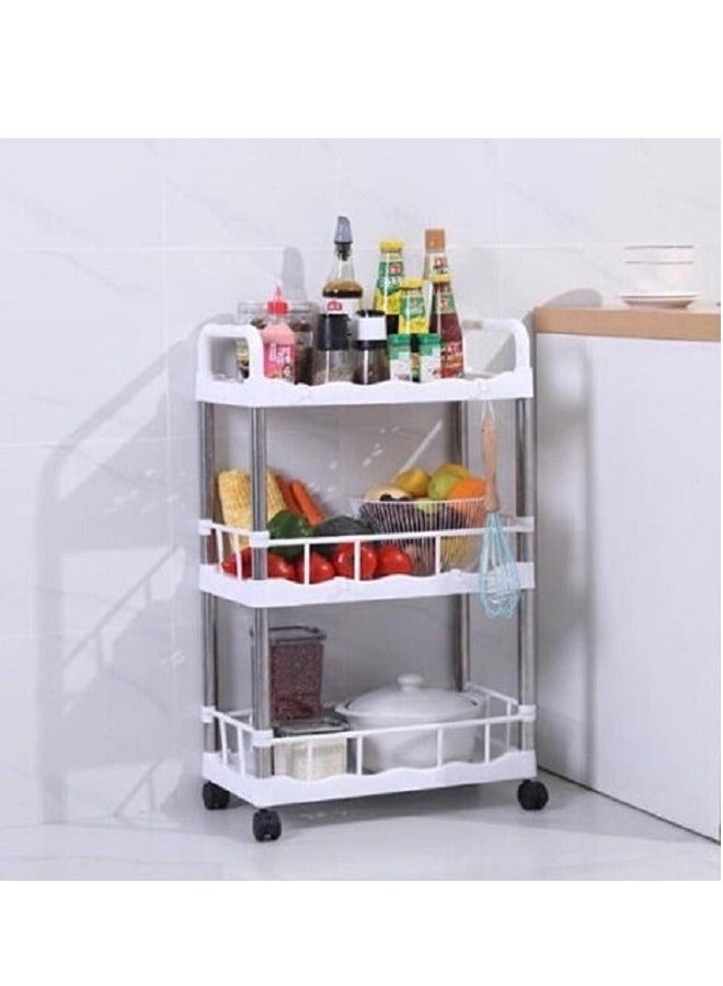 3 Tier Kitchen & Bathroom Floor Shelf With Wheels (77x40x30xm) - Image 3