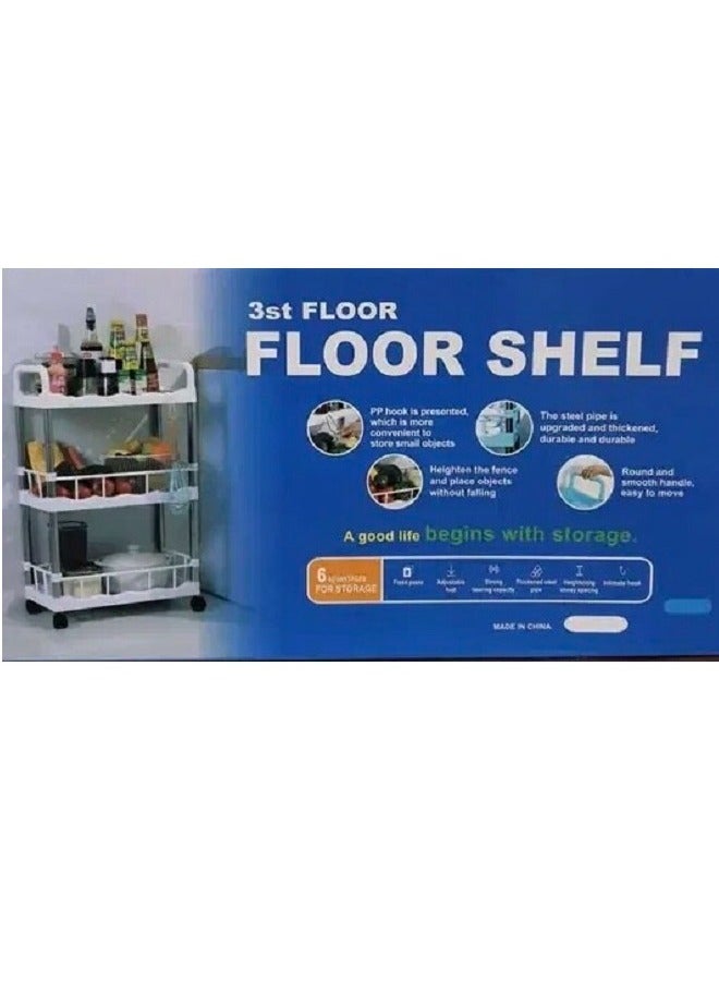 3 Tier Kitchen & Bathroom Floor Shelf With Wheels (77x40x30xm) - Image 4
