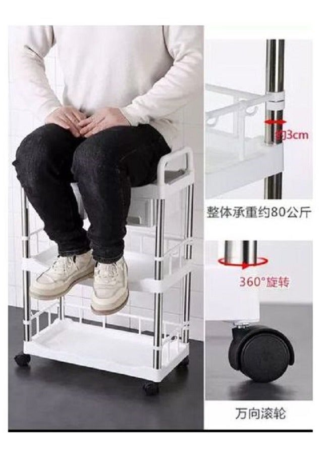 3 Tier Kitchen & Bathroom Floor Shelf With Wheels (77x40x30xm) - Image 2
