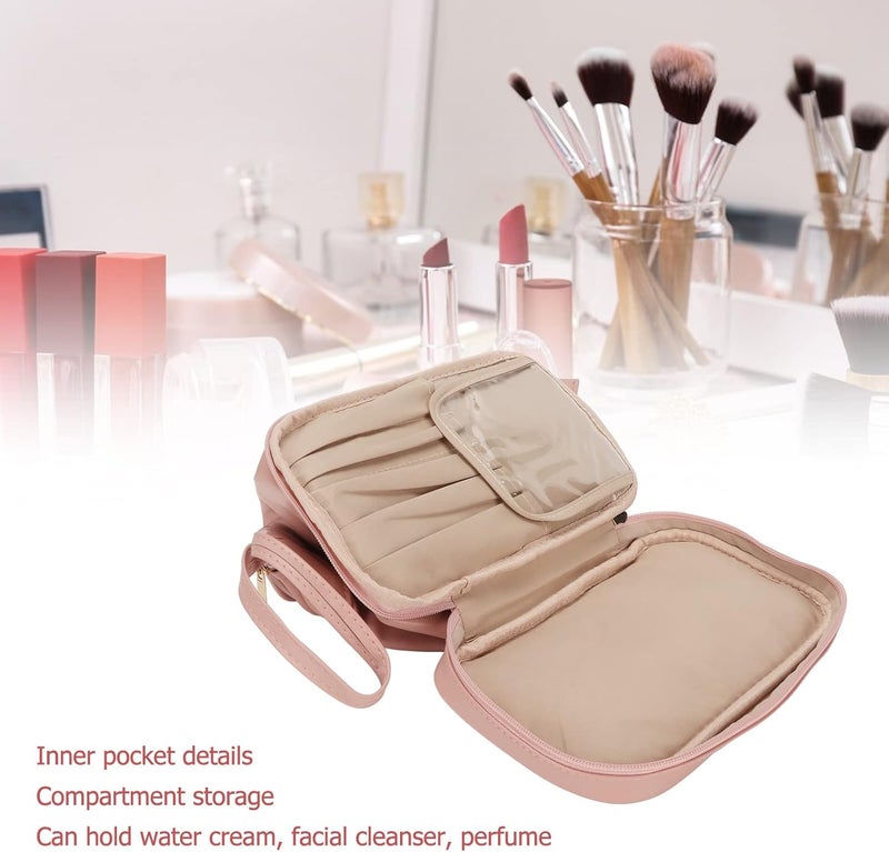 Large Makeup Double Layer, PU Leather Cosmetic, Travel Makeup with Custom, Spacious Toiletry for Women, Soft and Cosmetic Travel - Image 3