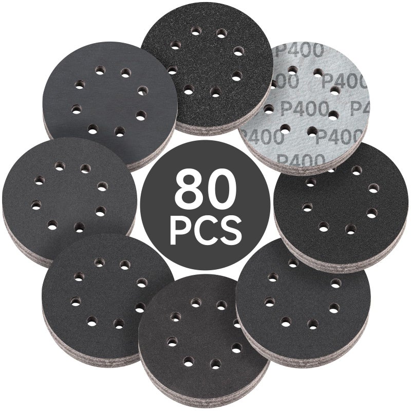 POTUINOM 80PCS 5 inch Wet Dry Sanding Discs, Silicon Carbide Orbital Sander Hook and Loop Sandpaper 320 400 600 800 1000 1200 1500 2000 Grit, Best for Metal, Automotive Sanding - Image 1