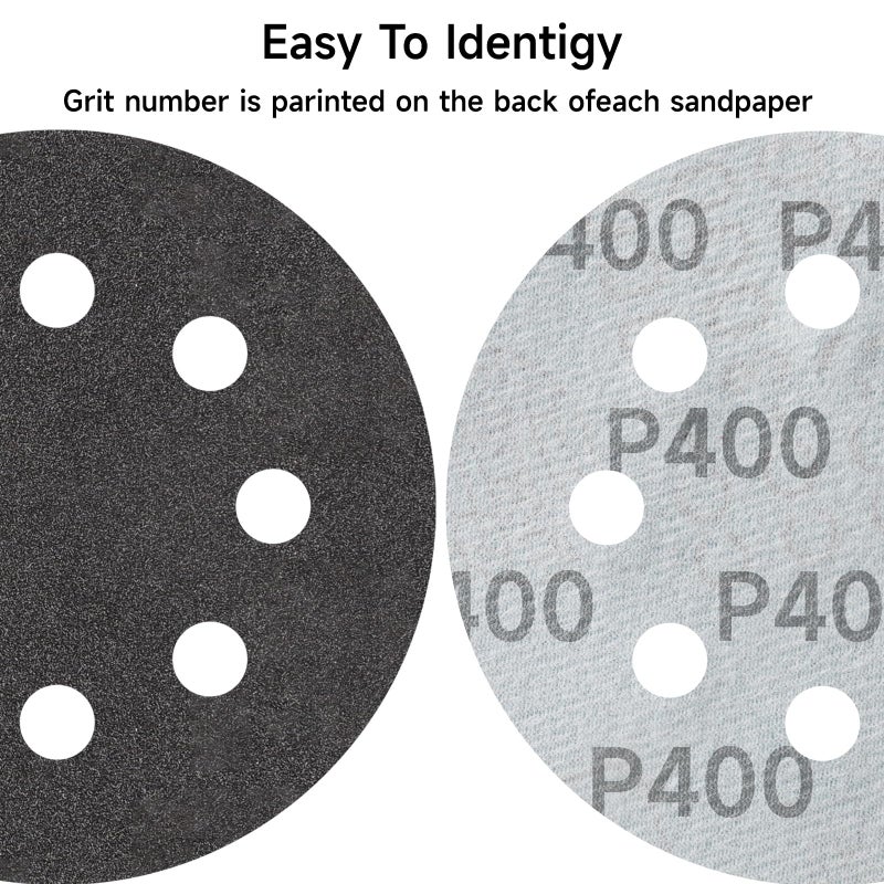 POTUINOM 80PCS 5 inch Wet Dry Sanding Discs, Silicon Carbide Orbital Sander Hook and Loop Sandpaper 320 400 600 800 1000 1200 1500 2000 Grit, Best for Metal, Automotive Sanding - Image 4