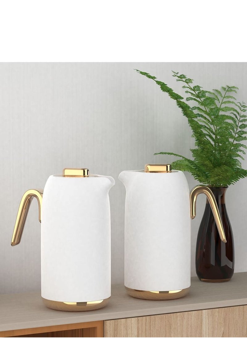 MARS Q Thermos set for refrigerators, tea and coffee, plain, white / golden, of two pieces, with an impressive royal touch for your home.  - Image 1