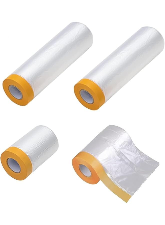 PROMASS promass Plastic Dust Sheets for Decorating, 4 Pack Set Self-Adhesive Waterproof Masking Film for Painting & Furniture Protection (2 Rolls 15m x 2.4m & 2 Rolls 15m x 1.5m)  - Image 1