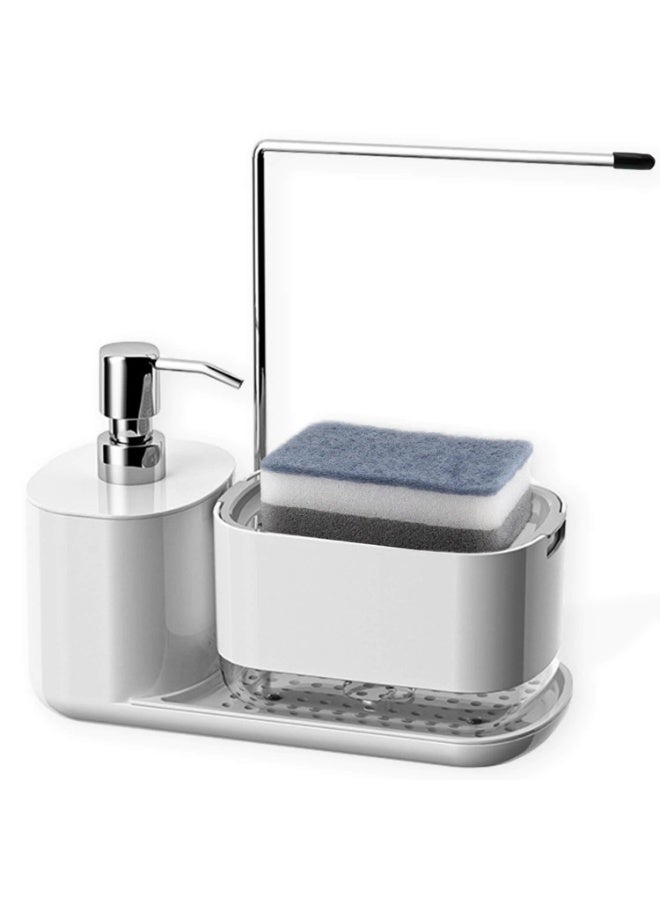 Bukela Hand and Dish Soap Dispenser Set with 2pcs Sponge, Kitchen Soap Dispenser Set with Tray, Sponge Holder and Rag Holder, 4-in-1 Organizer for Kitchen Sink Countertop, Useful Kitchen Gadgets - White - Image 2