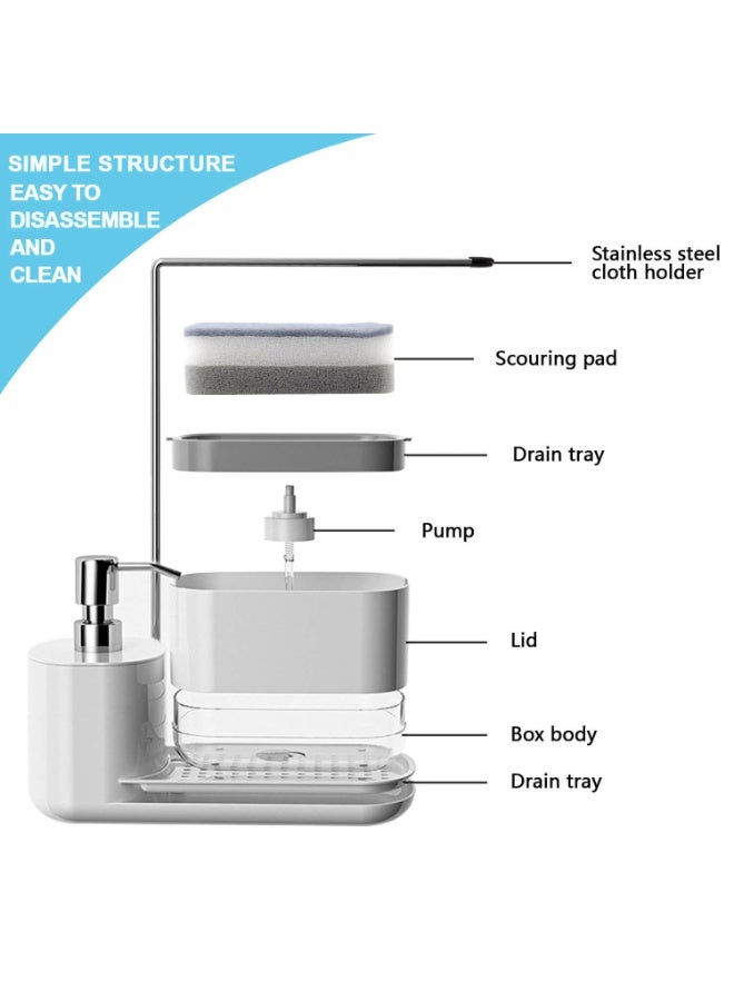 Bukela Hand and Dish Soap Dispenser Set with 2pcs Sponge, Kitchen Soap Dispenser Set with Tray, Sponge Holder and Rag Holder, 4-in-1 Organizer for Kitchen Sink Countertop, Useful Kitchen Gadgets - White - Image 5