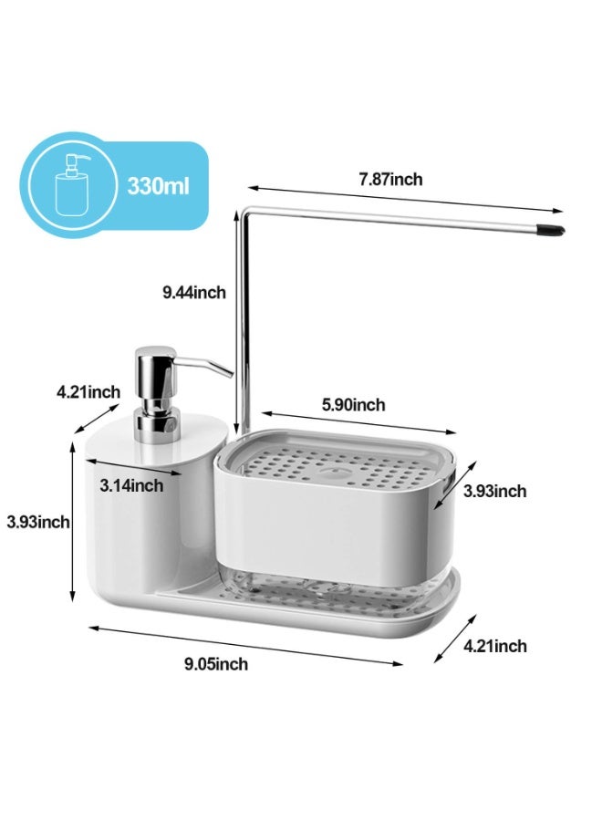 Bukela Hand and Dish Soap Dispenser Set with 2pcs Sponge, Kitchen Soap Dispenser Set with Tray, Sponge Holder and Rag Holder, 4-in-1 Organizer for Kitchen Sink Countertop, Useful Kitchen Gadgets - White - Image 4