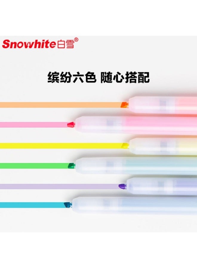 Snowhite Retractable Highlighter Pb500, Fresh And Simple Colorful Marker, Student Classroom Highlighting Pen, Easy-to Control, 6-color Set - Image 1