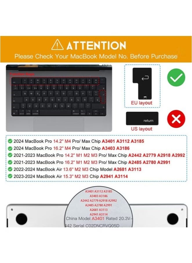 Premium Keyboard Cover for M2 M3 MacBook Air 15 inch A2941 A3114, M2 M3 MacBook Air 13.6" A2681 A3113, 2024 2023 2022 2021 MacBook Pro 14" 16" M4 M3 M2 M1 Chip Pro/Max, EN Layout