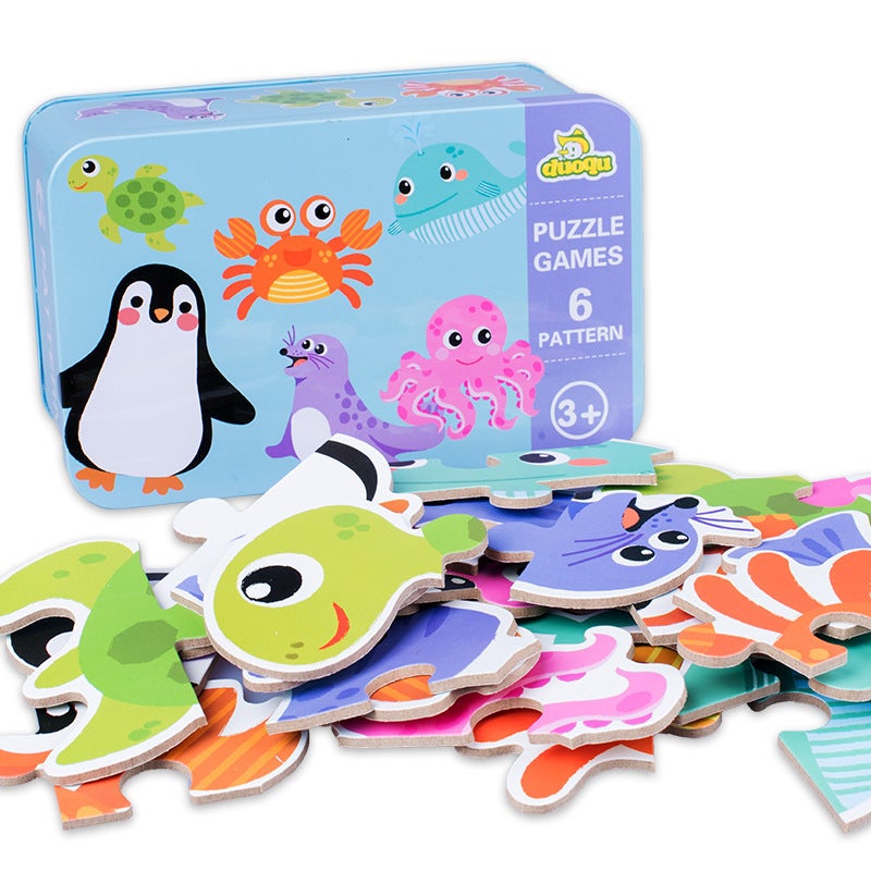 Six-In-One Irregular Children'S Cartoon Animal Transportation Dinosaur Iron Box Puzzle Kindergarten Puzzle Toy - Image 2