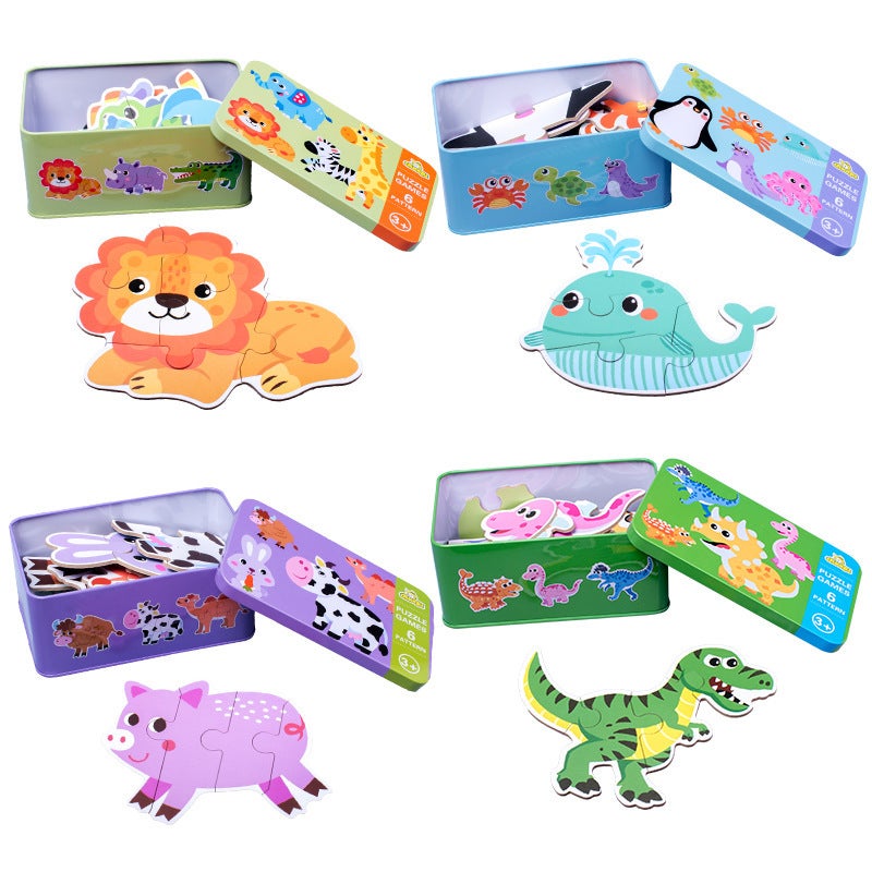 Six-In-One Irregular Children'S Cartoon Animal Transportation Dinosaur Iron Box Puzzle Kindergarten Puzzle Toy - Image 5