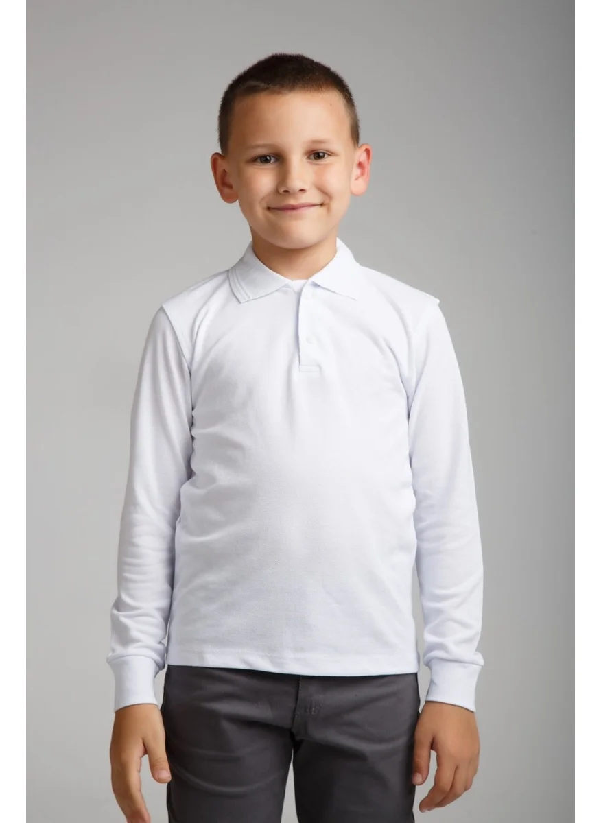 Ada Bebek Çocuk Ada Baby Child Long Sleeve Polo Collar Lakos White Combed Cotton School