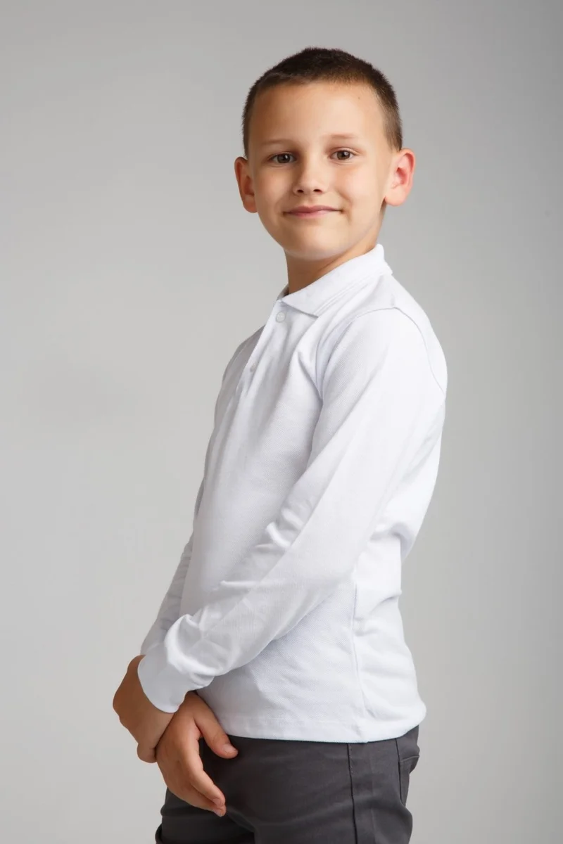 ادا بيبيك تشوكوك Ada Baby Child Long Sleeve Polo Collar Lakos White Combed Cotton School