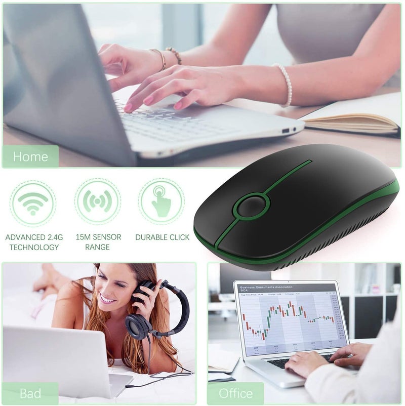 VssoPlor Wireless Mouse, 2.4G Slim Portable Computer Laptop Mouse with Nano Receiver Quiet Silent Optical Mice for Notebook, PC, Laptop, Computer-Black and Green - Image 5