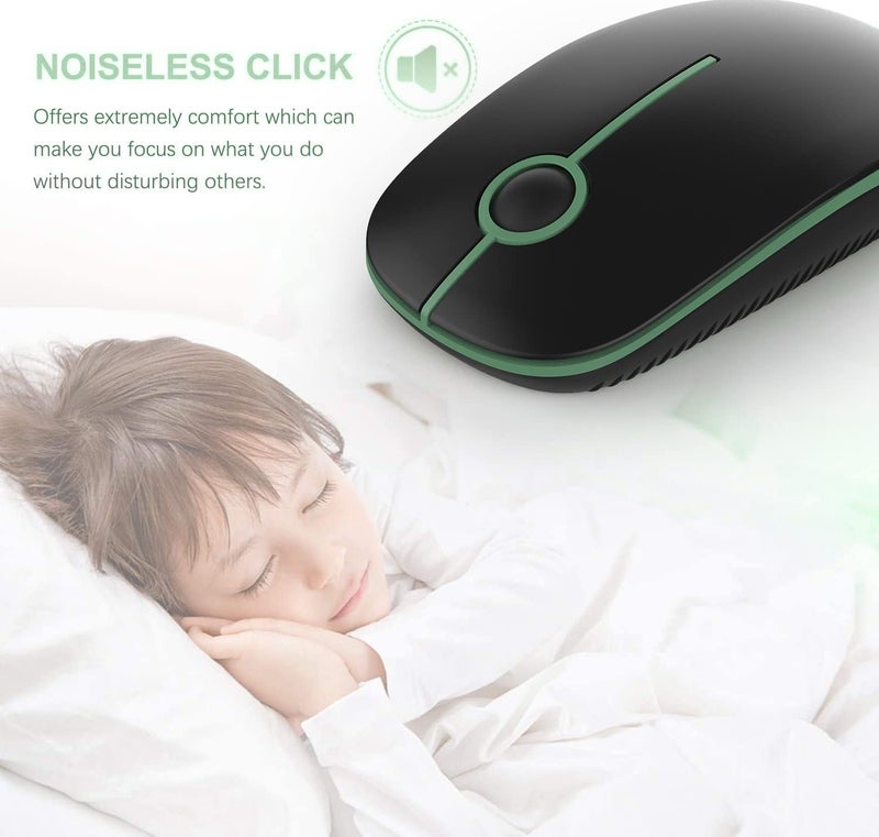 VssoPlor Wireless Mouse, 2.4G Slim Portable Computer Laptop Mouse with Nano Receiver Quiet Silent Optical Mice for Notebook, PC, Laptop, Computer-Black and Green - Image 2