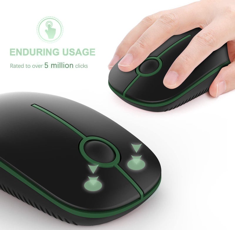 VssoPlor Wireless Mouse, 2.4G Slim Portable Computer Laptop Mouse with Nano Receiver Quiet Silent Optical Mice for Notebook, PC, Laptop, Computer-Black and Green - Image 4