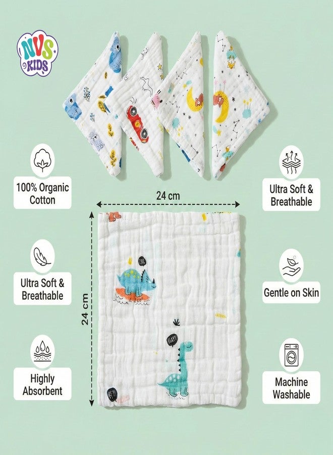 NVS KIDS 100% Organic Cotton Muslin Baby Wash Cloths| Soft Cotton Face Towels for Newborn, Ultra Absorbent Baby Wipes, Gentle Skin Friendly Burp Cloths 24 * 24 cm Pack of 5 - Image 3