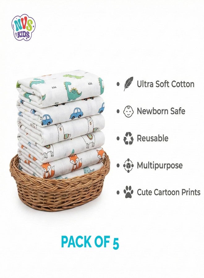 NVS KIDS 100% Organic Cotton Muslin Baby Wash Cloths| Soft Cotton Face Towels for Newborn, Ultra Absorbent Baby Wipes, Gentle Skin Friendly Burp Cloths 24 * 24 cm Pack of 5 - Image 5