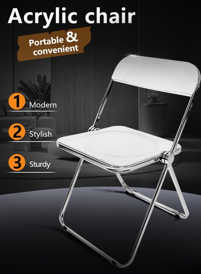 Generic Modern Acrylic Folding Chairs White Folding Chairs  Acrylic Chair Stackable with Crystal Plastic Seat Metal Frame Accent Side Chair for Home , Office , Wedding , Party (White)  - Image 1