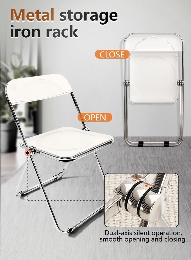 Generic Modern Acrylic Folding Chairs White Folding Chairs  Acrylic Chair Stackable with Crystal Plastic Seat Metal Frame Accent Side Chair for Home , Office , Wedding , Party (White)  - Image 2