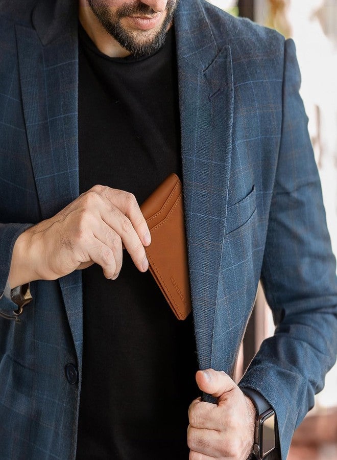 RUNBOX Slim Money Clip Wallets for Men RFID Blocking 8 Card Holder Minimalist Small Thin Carbon Leather Bifold Mens Front Pocket Wallet Gift Box(Desert Brown) - Image 2