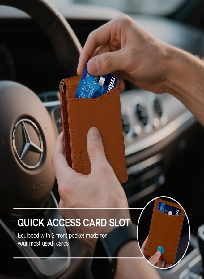 RUNBOX Slim Money Clip Wallets for Men RFID Blocking 8 Card Holder Minimalist Small Thin Carbon Leather Bifold Mens Front Pocket Wallet Gift Box(Desert Brown) - Image 5